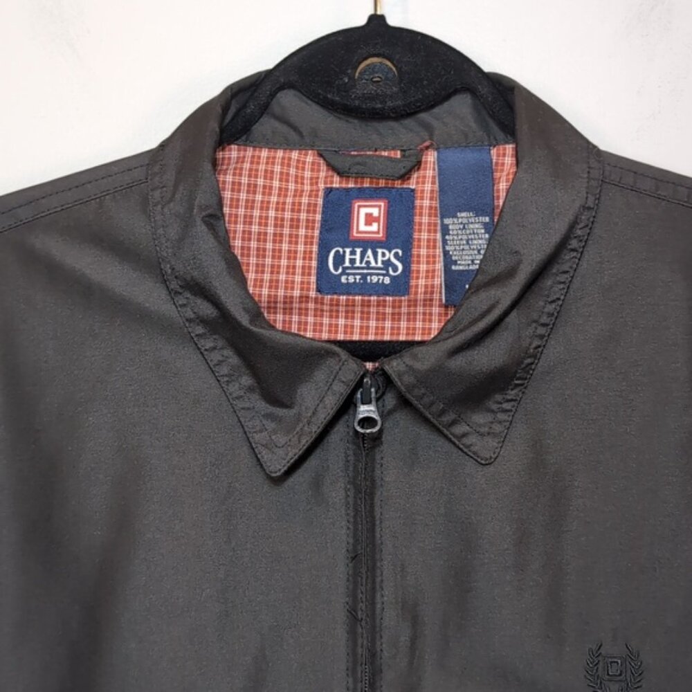 💠Chaps Harrington Jacket Black Full Zip Plaid Lined Mens Medium Lightweight - Picture 2 of 12